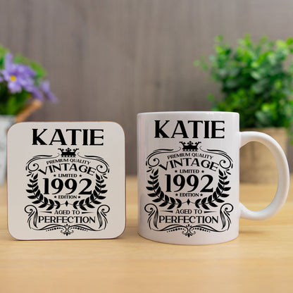 Personalised Vintage Milestone Birthday Mug and/or Coaster (All Ages)