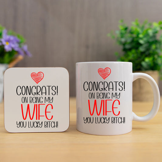 Funny Husband/Wife Mug and/or Coaster Gift “Congrats On Being My Husband/Wife”