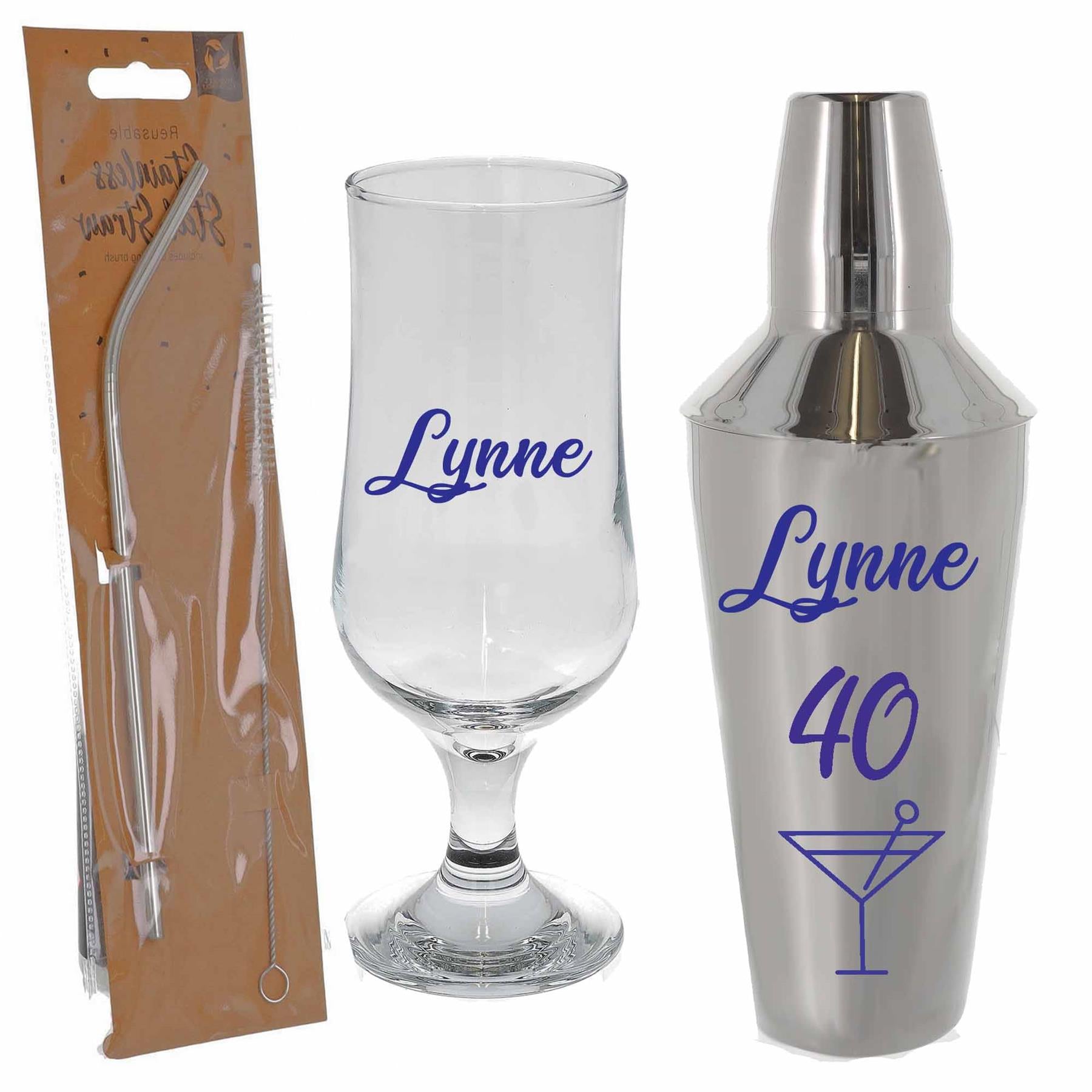 Personalised 40th Birthday Cocktail Shaker & Pina Colada Glass Gift Set  - Always Looking Good -   