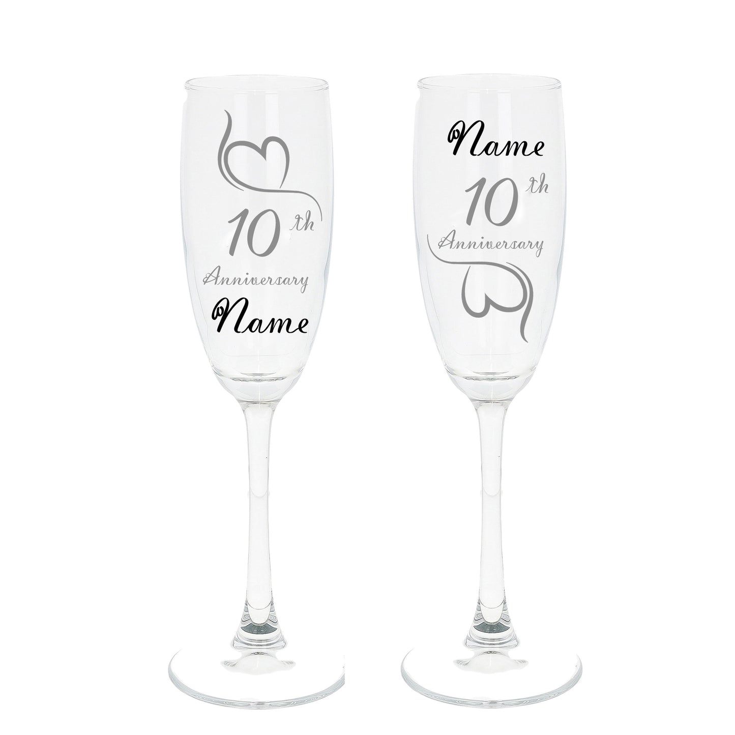 Engraved 10th Tin Wedding Anniversary Personalised Engraved Champagne Glass Gift Set  - Always Looking Good -   