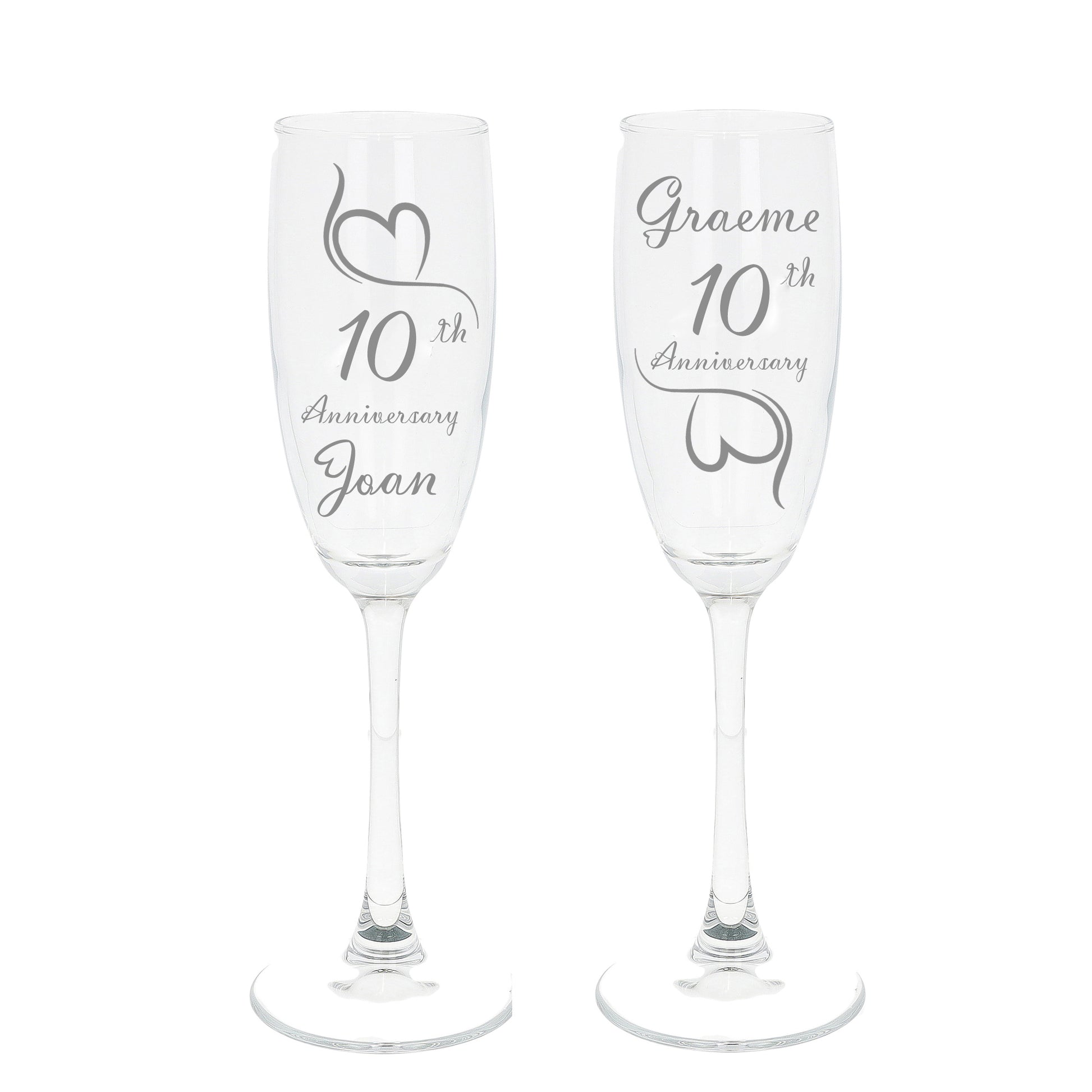 Engraved 10th Tin Wedding Anniversary Personalised Engraved Champagne Glass Gift Set  - Always Looking Good -   