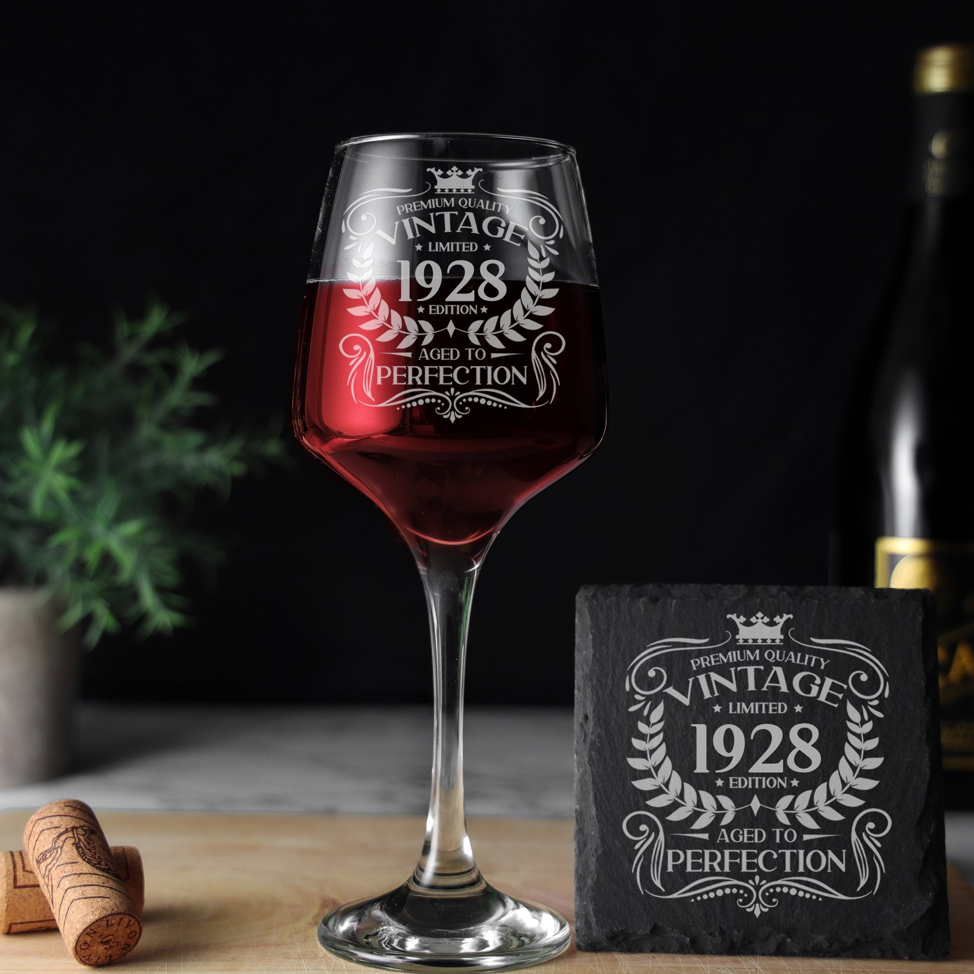 Vintage 1928 95th Birthday Engraved Wine Glass Gift  - Always Looking Good - Glass & Square Coaster  