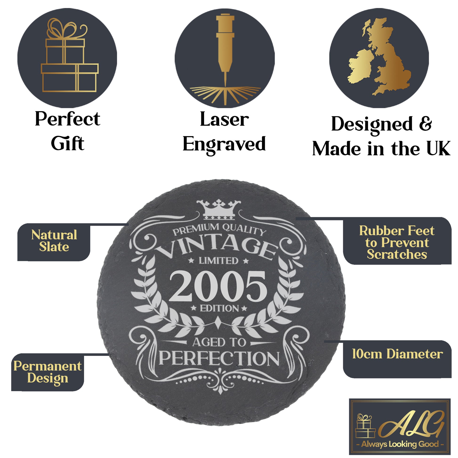Milestone Birthday Gift - Vintage Engraved Personalised Gin Glass and/or Coaster Set   - Always Looking Good -   