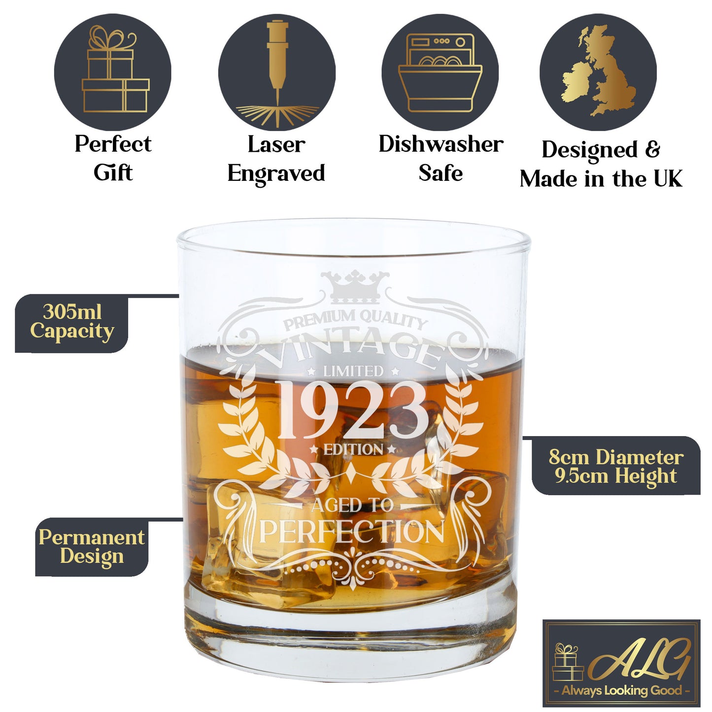 Vintage 1923 100th Birthday Engraved Whiskey Glass Gift  - Always Looking Good -   