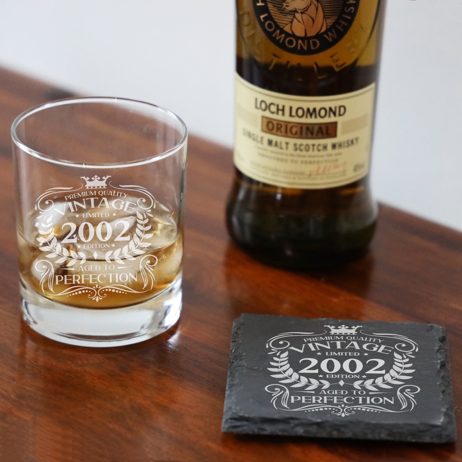 Vintage 2002 21st Birthday Engraved Whiskey Glass Gift  - Always Looking Good - Glass & Square Coaster  