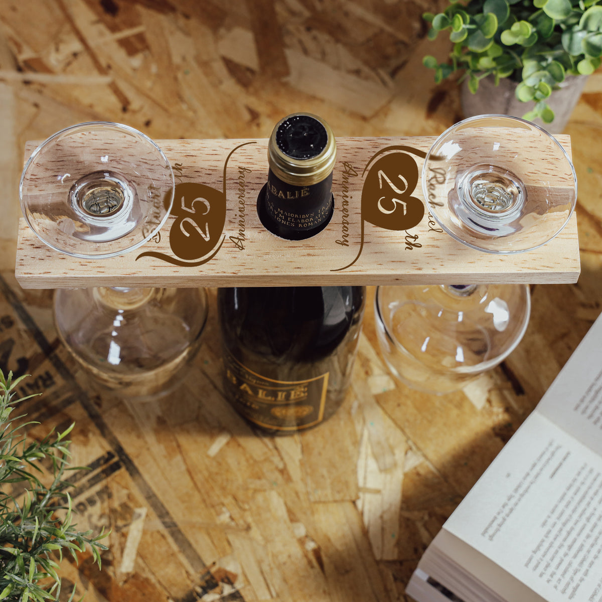 Personalised Wine Caddy with Glasses – Engraved 5 Year Anniversary Gift 
  - Always Looking Good -   