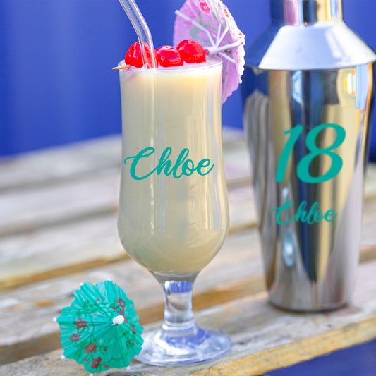 Personalised 18th Birthday Cocktail Shaker & Pina Colada Glass Gift Set  - Always Looking Good -   