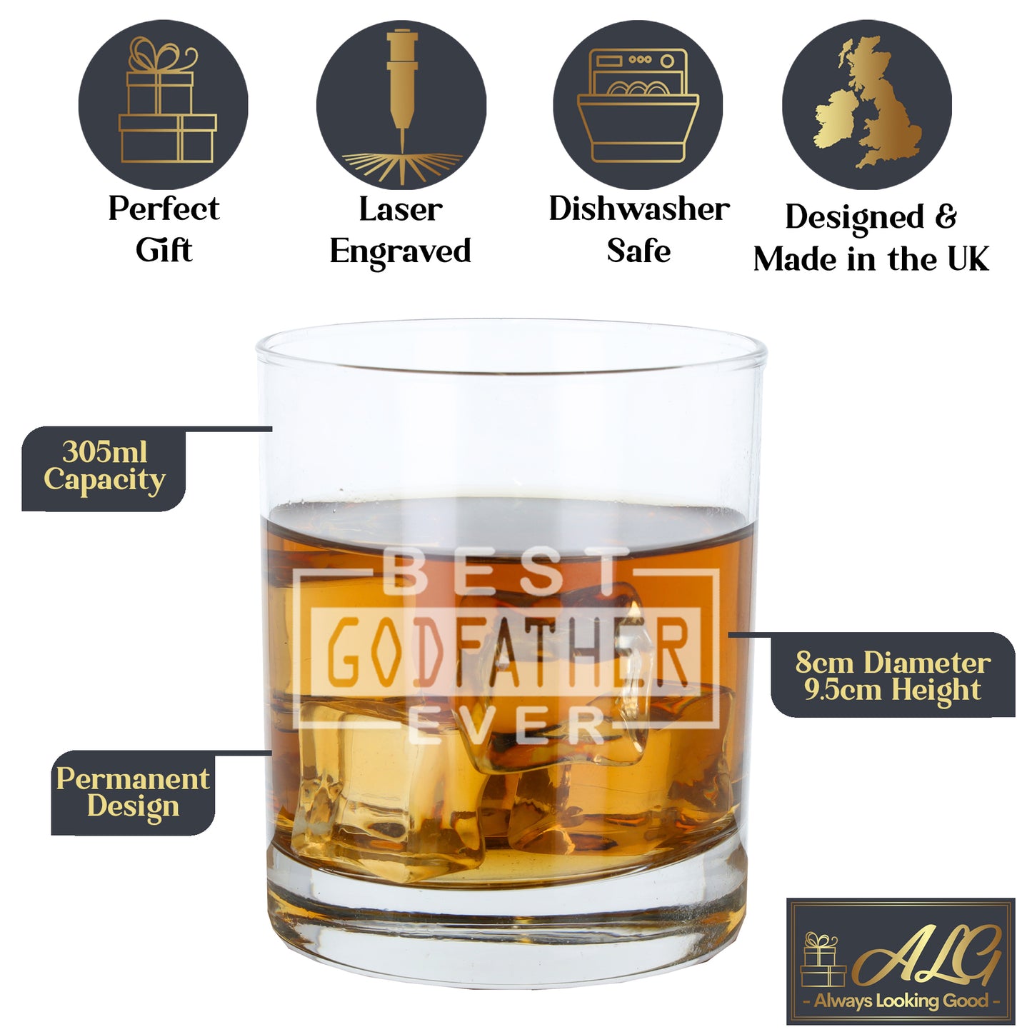 Best Godfather Ever Engraved Whisky Glass and/or Coaster Gift  - Always Looking Good -   