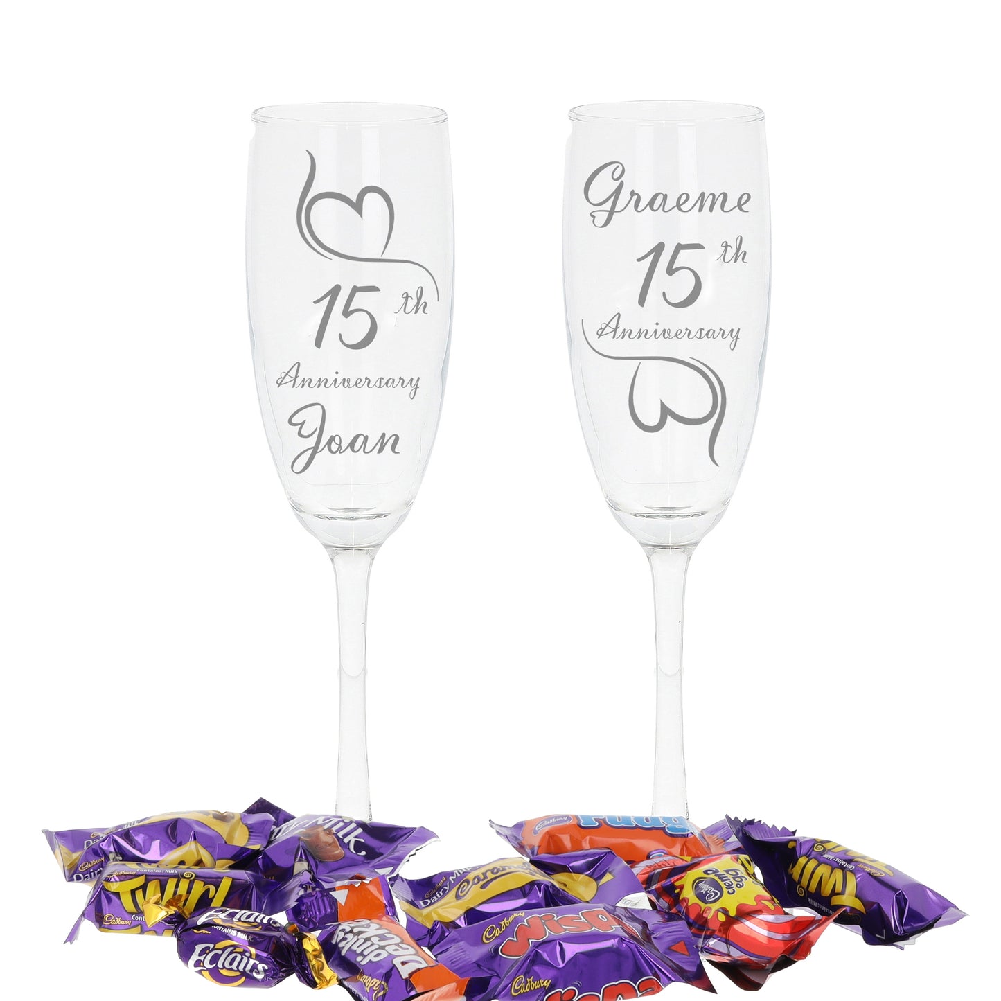 Engraved 15th Crystal Wedding Anniversary Personalised Engraved Champagne Glass Gift Set  - Always Looking Good -   