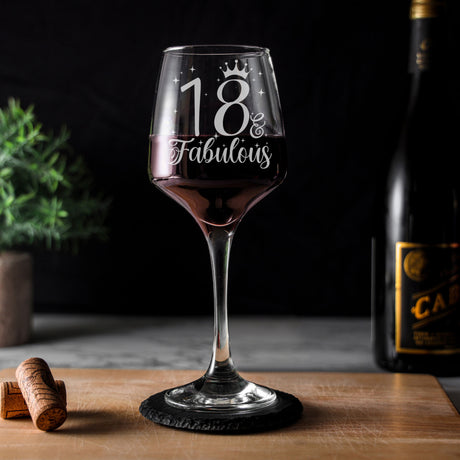 AGE & Fabulous Wine Glass For Birthday With Engraved Age (18-100) & Coaster - Always Looking Good -   
