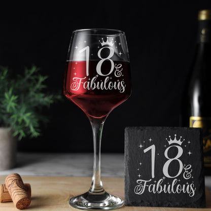 18 & Fabulous18th birthday keepsake Engraved Wine Glass and/or Coaster Set  - Always Looking Good -   
