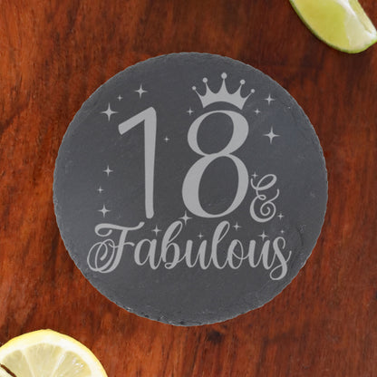 18 & Fabulous18th birthday keepsake Engraved Wine Glass and/or Coaster Set  - Always Looking Good -   