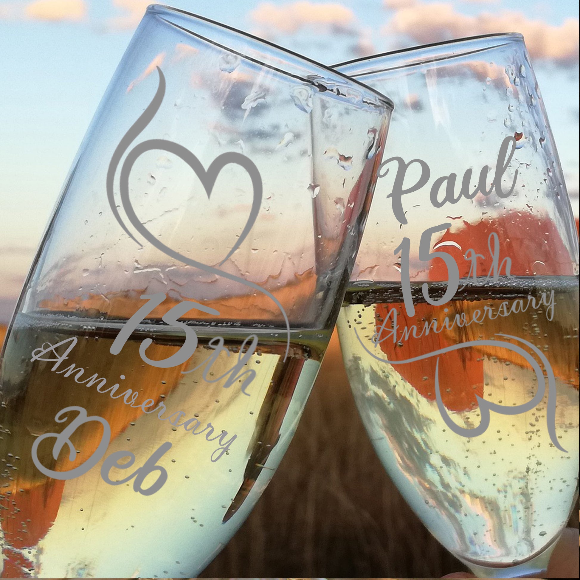 Engraved 15th Crystal Wedding Anniversary Personalised Engraved Champagne Glass Gift Set  - Always Looking Good -   