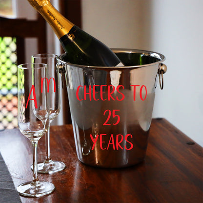 Silver Wedding Anniversary Gift - Personalised Champagne Glasses With Ice Bucket  - Always Looking Good -   