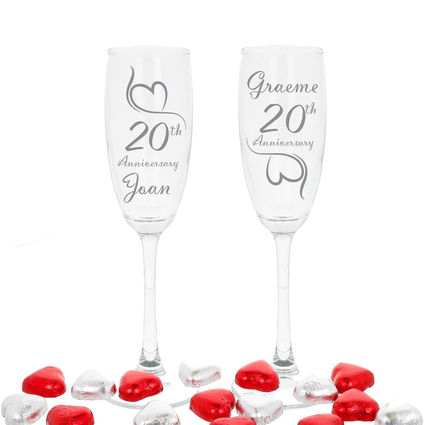 Engraved 20th China Wedding Anniversary Personalised Engraved Champagne Glass Gift Set  - Always Looking Good -   