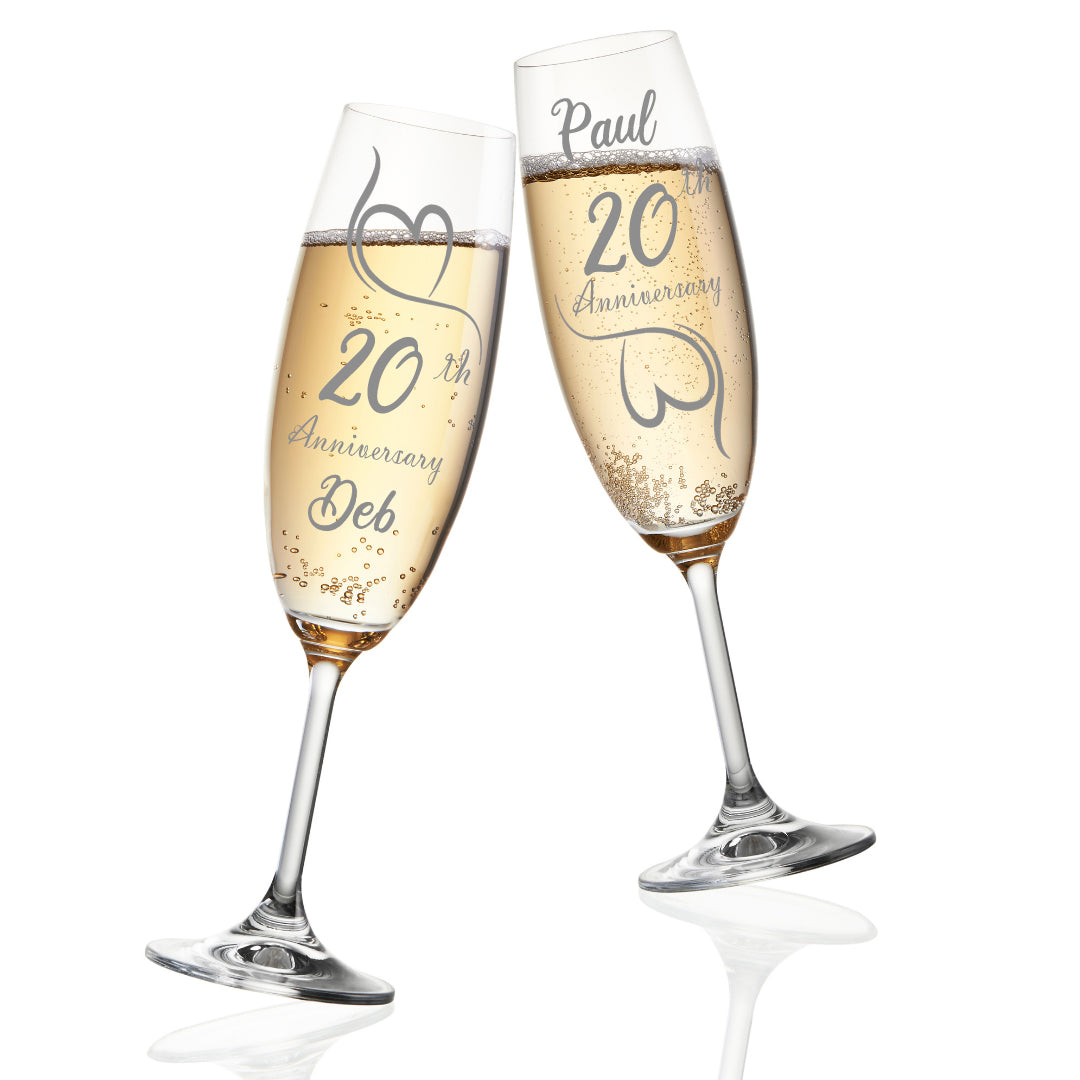 Engraved 20th China Wedding Anniversary Personalised Engraved Champagne Glass Gift Set  - Always Looking Good -   