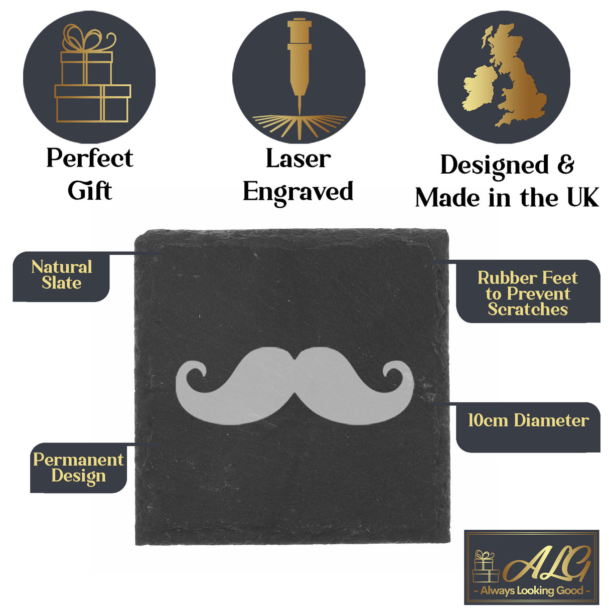 Funny Engraved Wine Glass Moustache Glass and/or Coaster Gift  - Always Looking Good -   