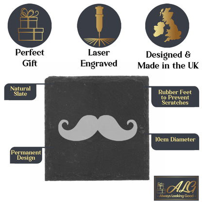 Funny Engraved Wine Glass Moustache Glass and/or Coaster Gift  - Always Looking Good -   