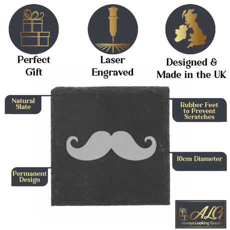 Funny Engraved Wine Glass Moustache Glass and/or Coaster Gift  - Always Looking Good -   