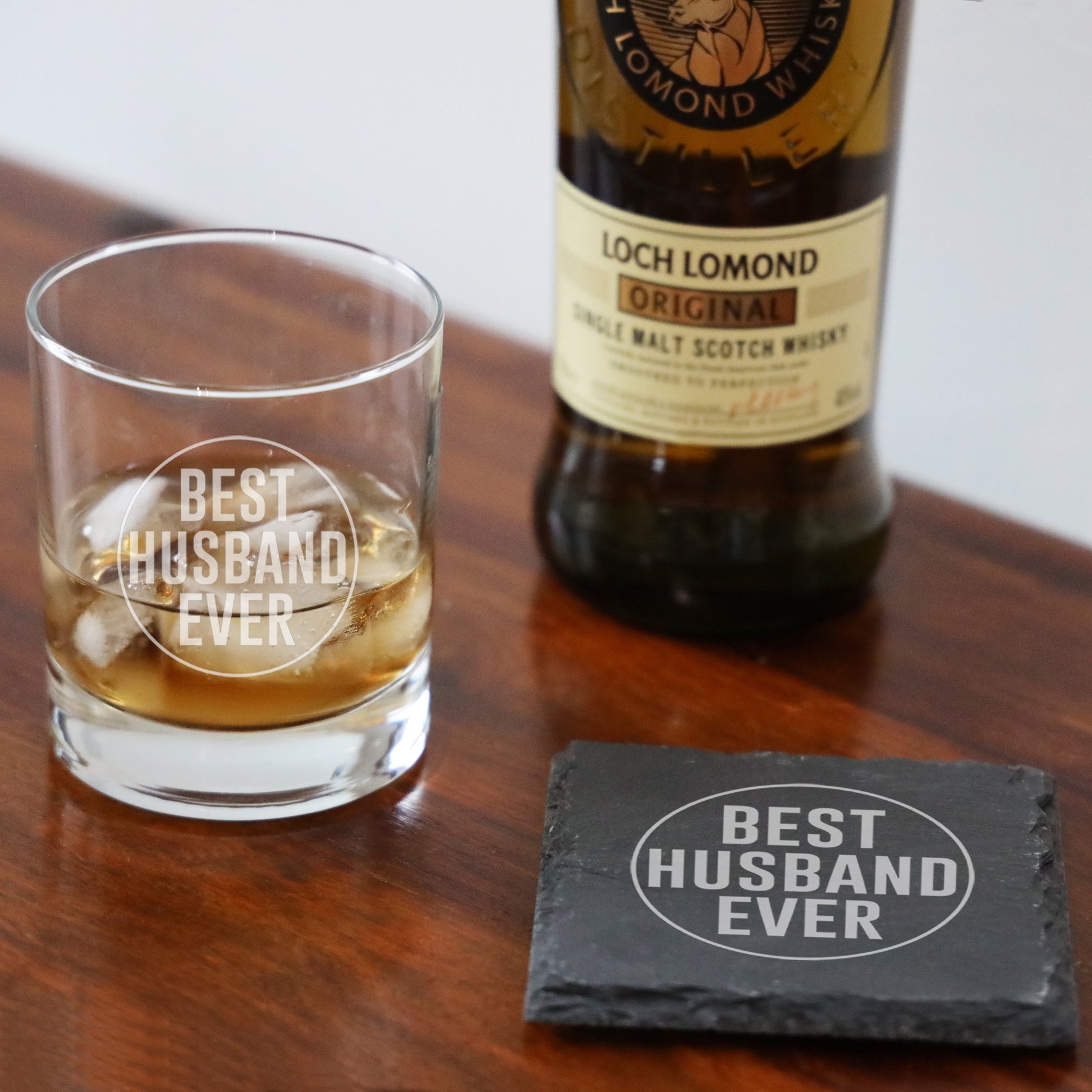 Best Husband Ever Engraved Whisky Glass and/or Coaster Gift  - Always Looking Good -   