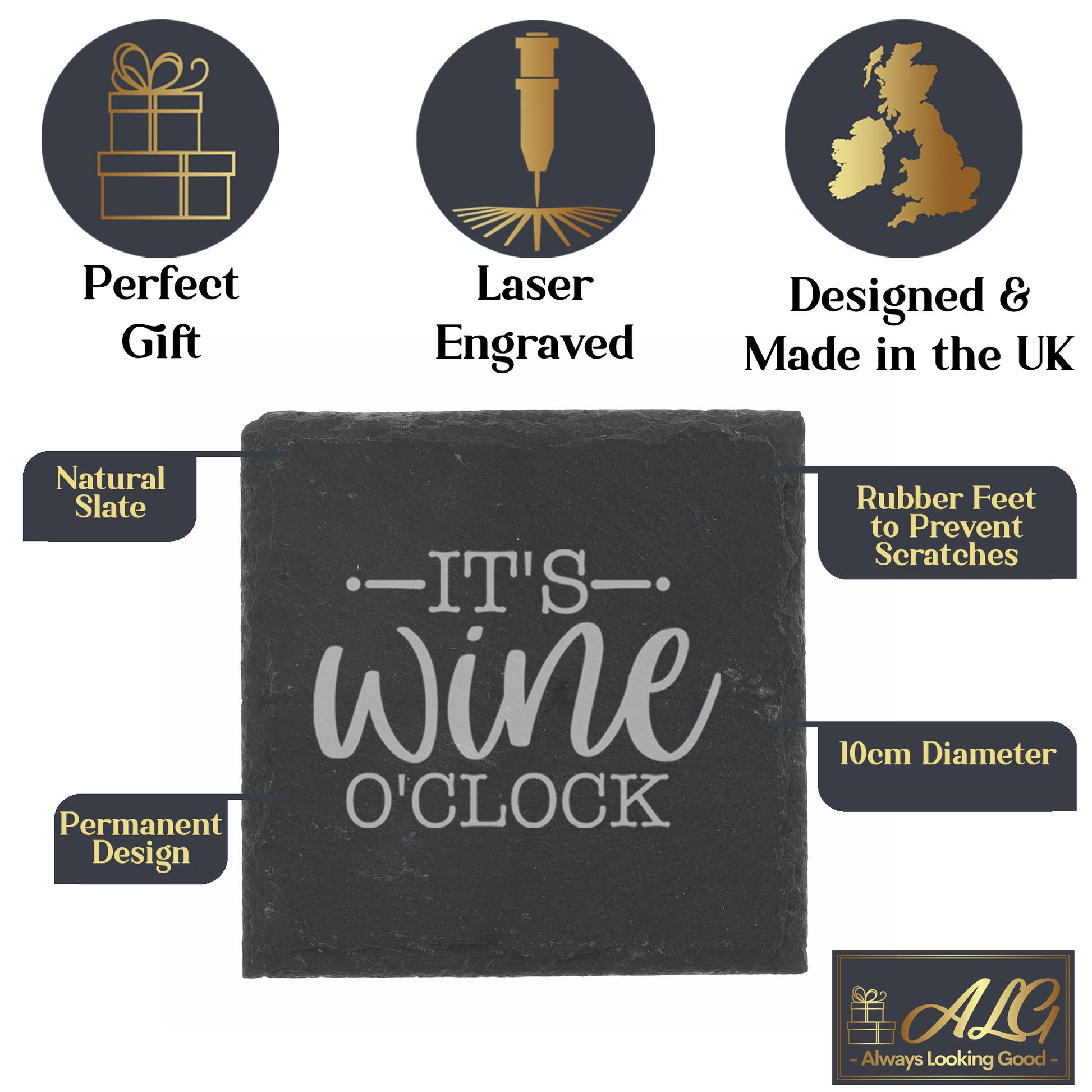 Personalised Wine O'clock Engraved Wine Glass and/or Coaster Gift Set  - Always Looking Good -   