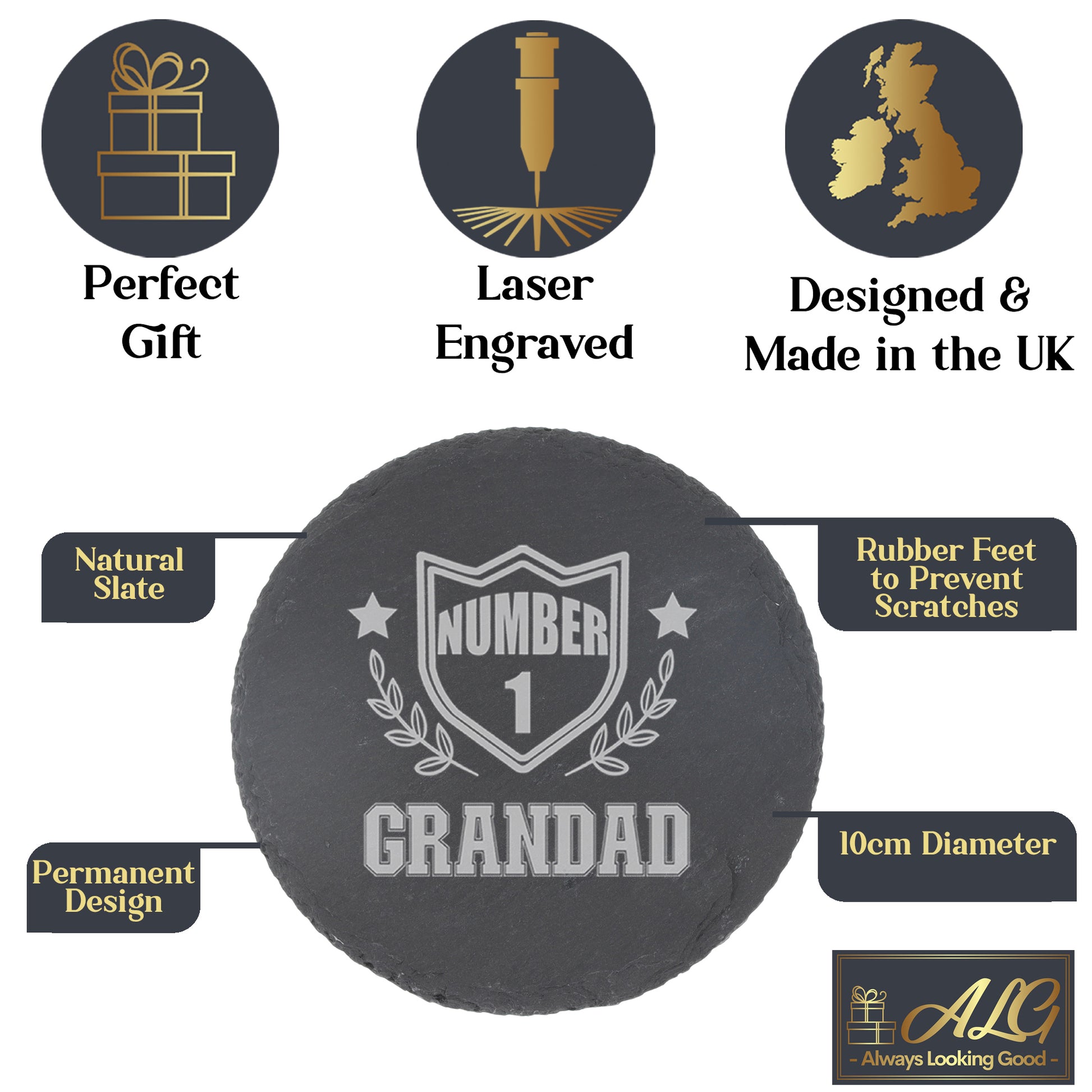 Engraved "Number 1 Grandad" Whisky Glass and/or Coaster Set  - Always Looking Good -   