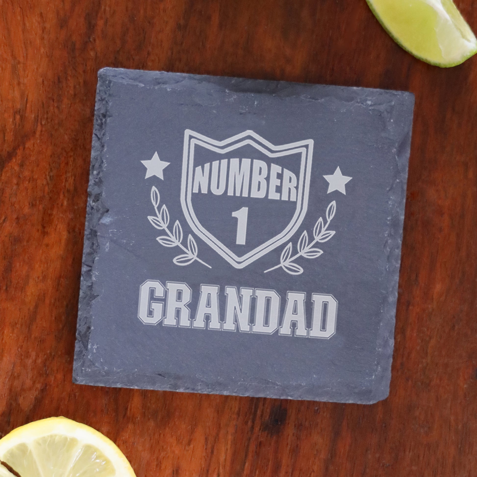 Engraved "Number 1 Grandad" Wine Glass and/or Coaster Set  - Always Looking Good -   