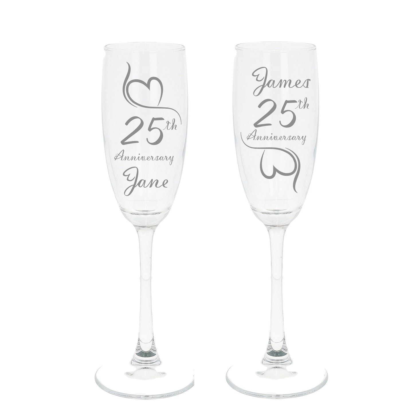 Engraved 25th Silver Wedding Anniversary Personalised Engraved Champagne Glass Gift Set  - Always Looking Good -   