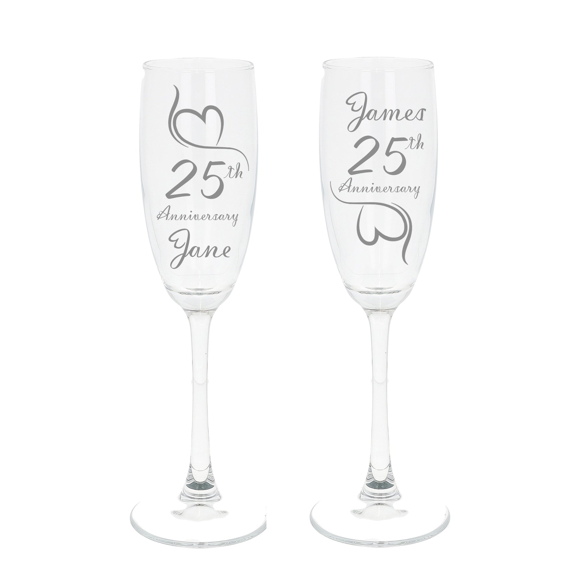 Engraved 25th Silver Wedding Anniversary Personalised Engraved Champagne Glass Gift Set  - Always Looking Good -   