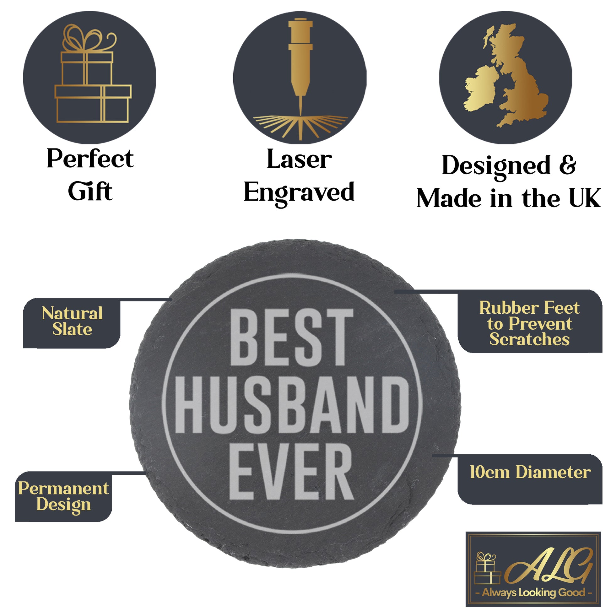 Best Husband Ever Engraved Whisky Glass and/or Coaster Gift  - Always Looking Good -   