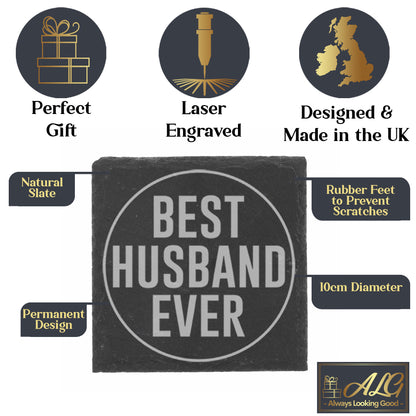 Best Husband Ever Engraved Whisky Glass and/or Coaster Gift  - Always Looking Good -  gift for him  