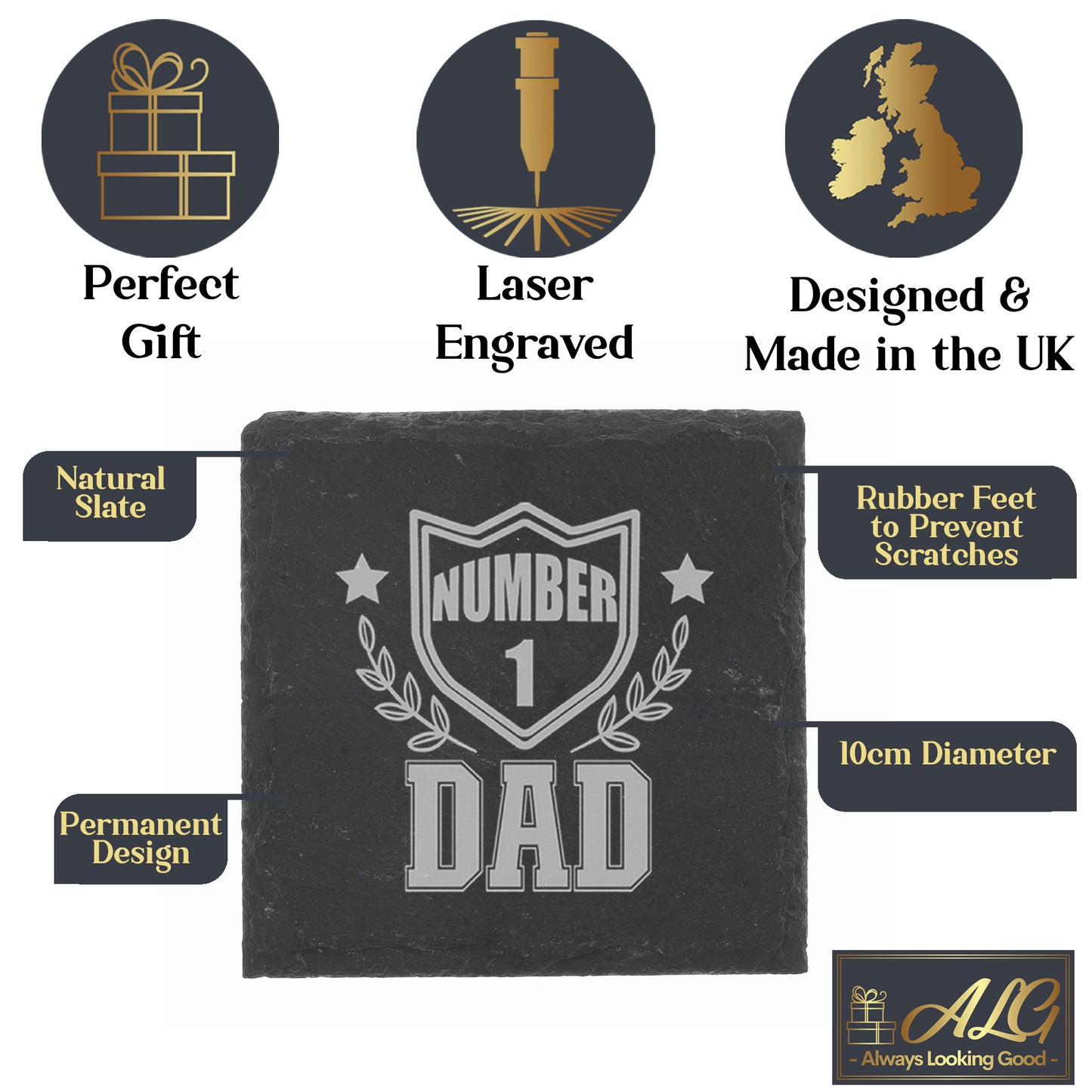 Engraved "Number 1 Dad" Wine Glass and/or Coaster Set  - Always Looking Good -   