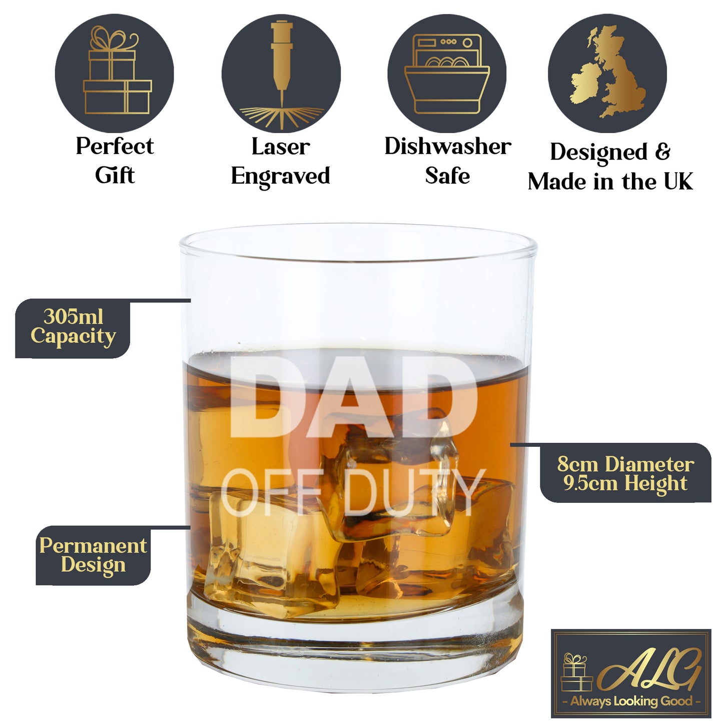 Engraved "Dad Off Duty" Novelty Whisky Glass and/or Coaster Set  - Always Looking Good -   