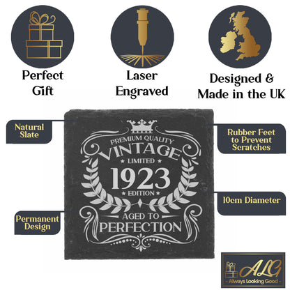 Vintage Engraved Balloon Gin Glass and/or Coaster Set Birthday Any Year All Ages  - Always Looking Good -   