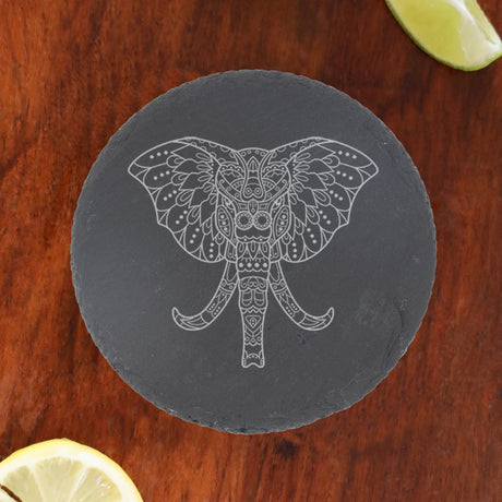 Engraved Elephant Mandala Wine Glass and/or Coaster Set  - Always Looking Good - Round Coaster Only  
