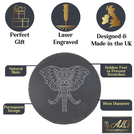 Engraved Elephant Mandala Whisky Glass and/or Coaster Set  - Always Looking Good -   Whisky Glass Gift