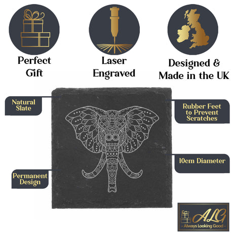 Engraved Elephant Mandala Whisky Glass and/or Coaster Set  - Always Looking Good -   Whisky Glass Gift