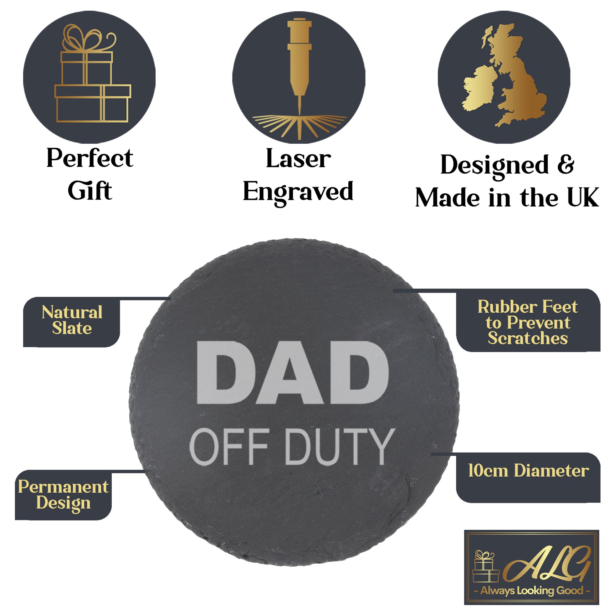 Engraved "Dad Off Duty" Novelty Wine Glass and/or Coaster Set  - Always Looking Good -   