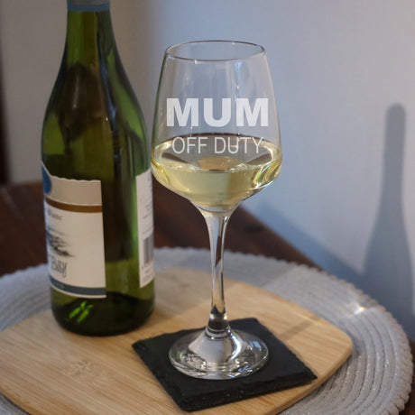 Engraved "Mum and Dad Off Duty" Novelty Matching Wine Glass and/or Coaster Set  - Always Looking Good -   