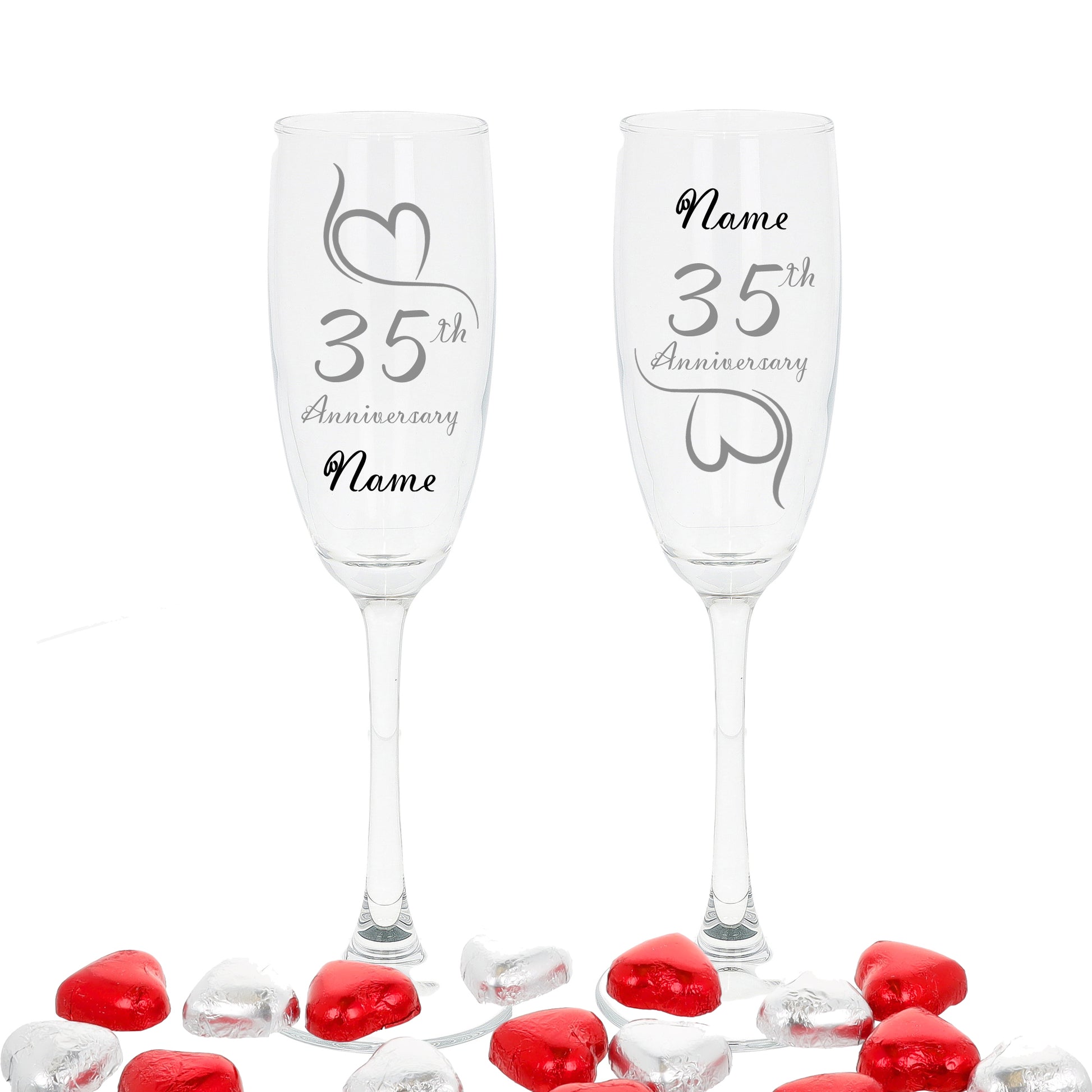 Engraved 35th Coral Wedding Anniversary Personalised Engraved Champagne Glass Gift Set  - Always Looking Good -   