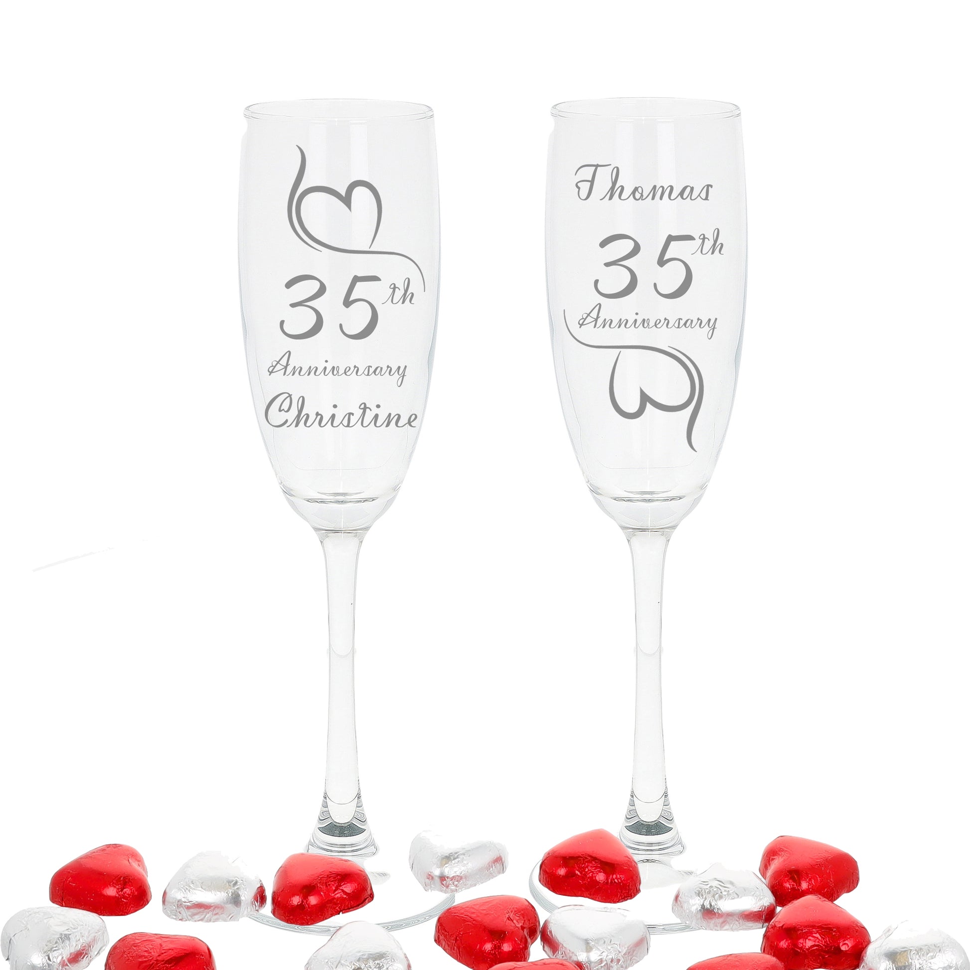 Engraved 35th Coral Wedding Anniversary Personalised Engraved Champagne Glass Gift Set  - Always Looking Good -   