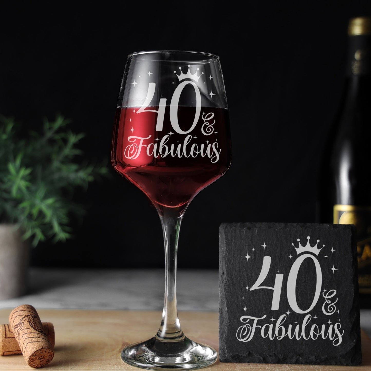 40 & Fabulous 40th Birthday Gift Engraved Wine Glass and/or Coaster Set  - Always Looking Good - Glass & Square Coaster  