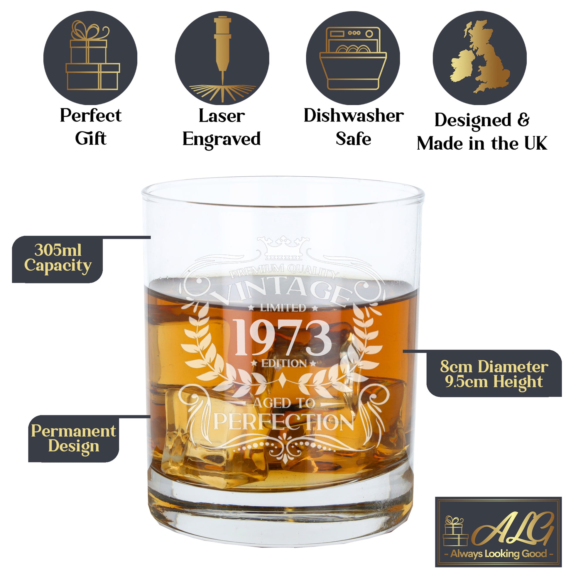 Vintage 1973 50th Birthday Engraved Whiskey Glass Gift  - Always Looking Good -   