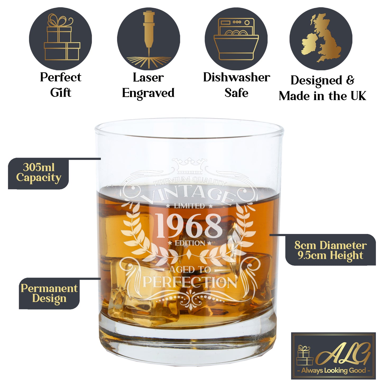 Vintage 1968 55th Birthday Engraved Whiskey Glass Gift  - Always Looking Good -   