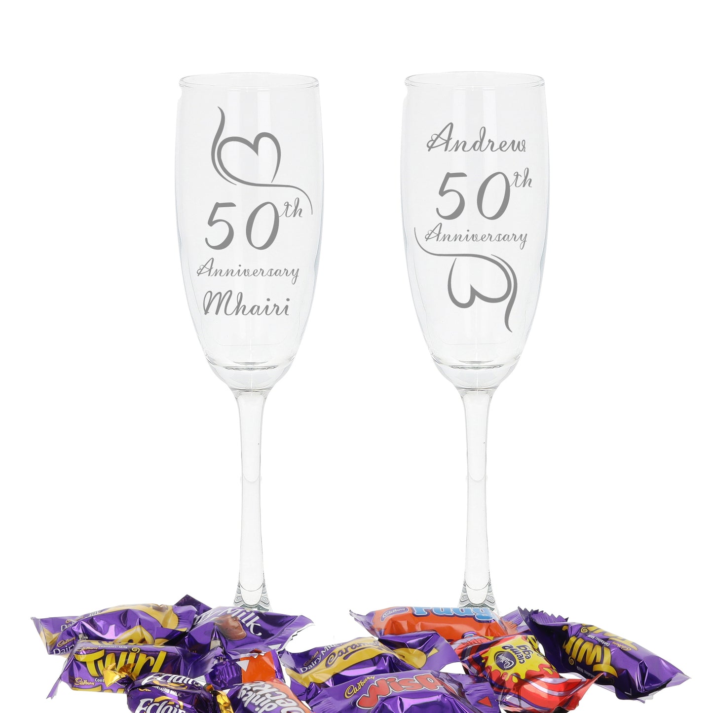 Engraved 50th Gold Wedding Anniversary Personalised Engraved Champagne Glass Gift Set  - Always Looking Good -   