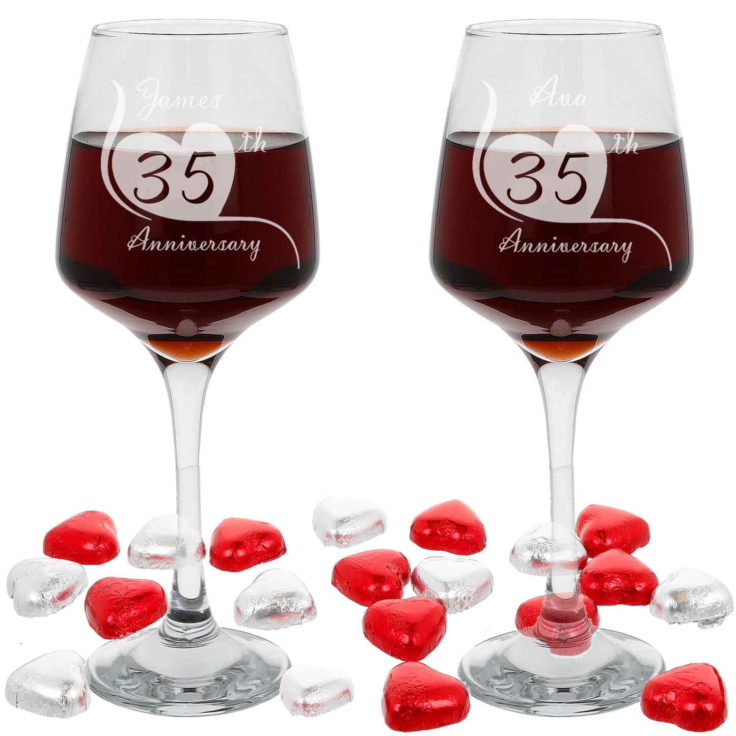 Engraved 35th Coral Wedding Anniversary - Personalised Wine Glass Gift Set  - Always Looking Good -   