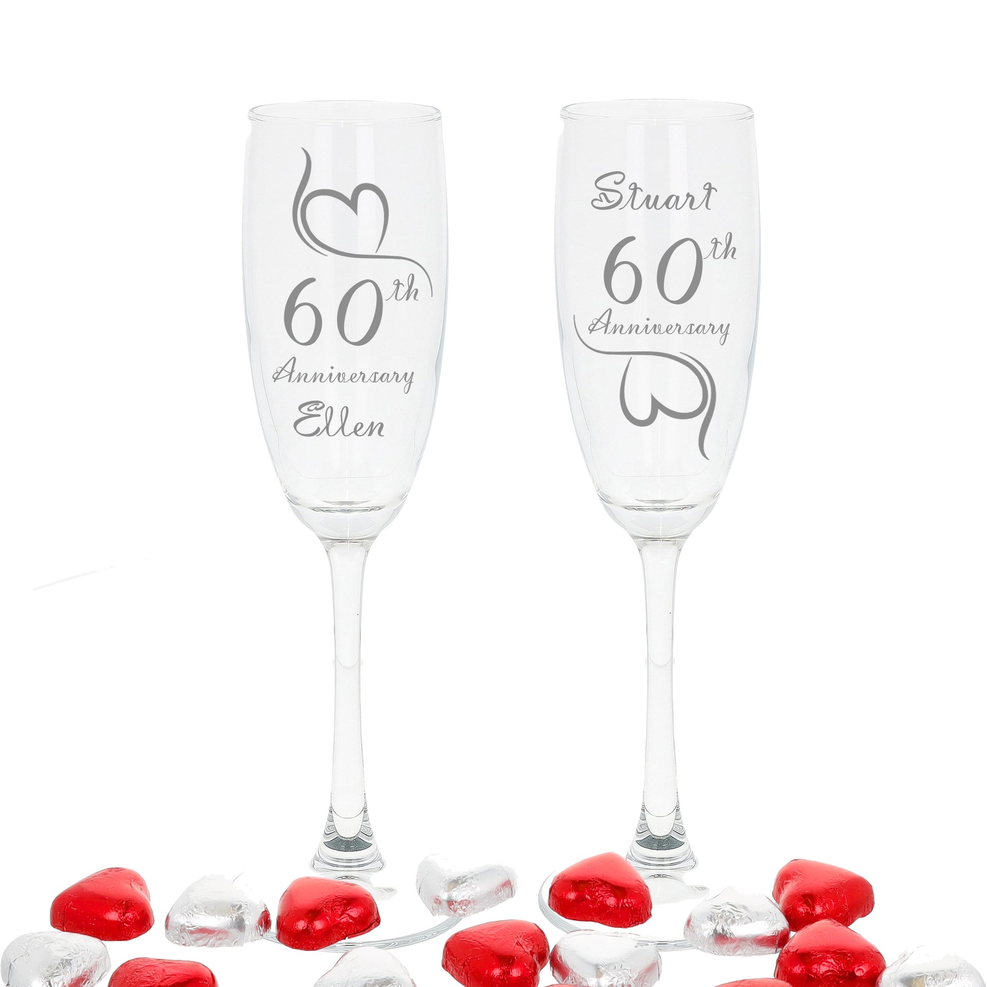 Engraved 60th Diamond Anniversary Personalised Engraved Champagne Glass Gift Set  - Always Looking Good -   