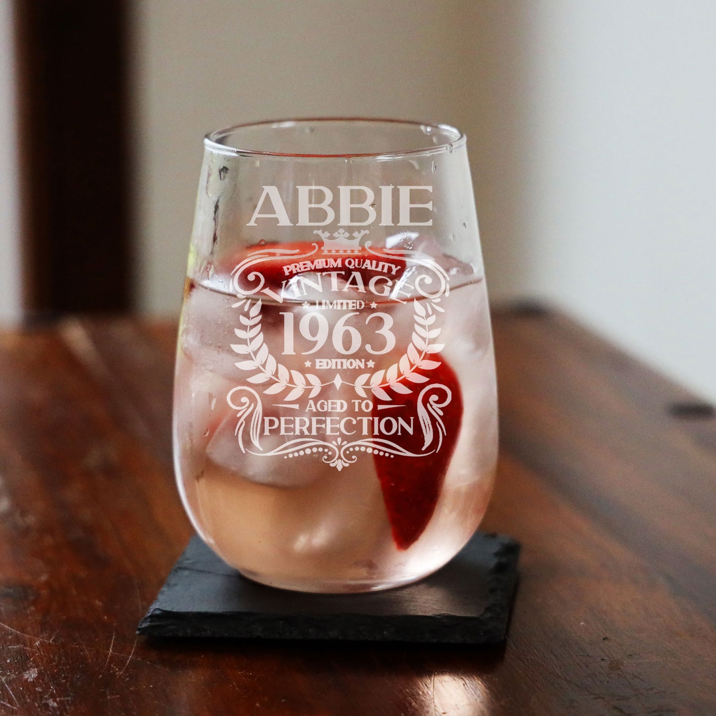 Vintage 1963 60th Birthday Engraved Stemless Gin Glass Gift  - Always Looking Good -   