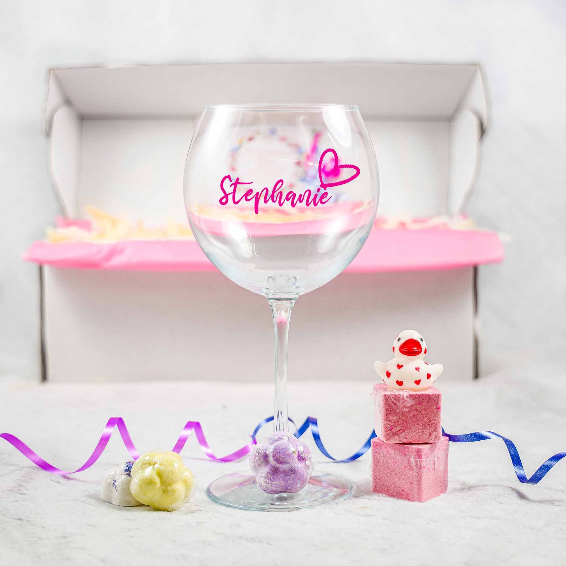 Personalised Tall Balloon Gin Glass with Name and Mini Rubber Duck  - Always Looking Good -   