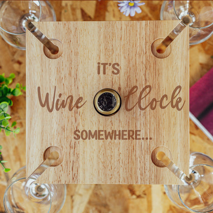 "Wine O'Clock" Engraved Wooden Wine Glass Butler Caddy – For 2/4 Glasses
 - Always Looking Good -   